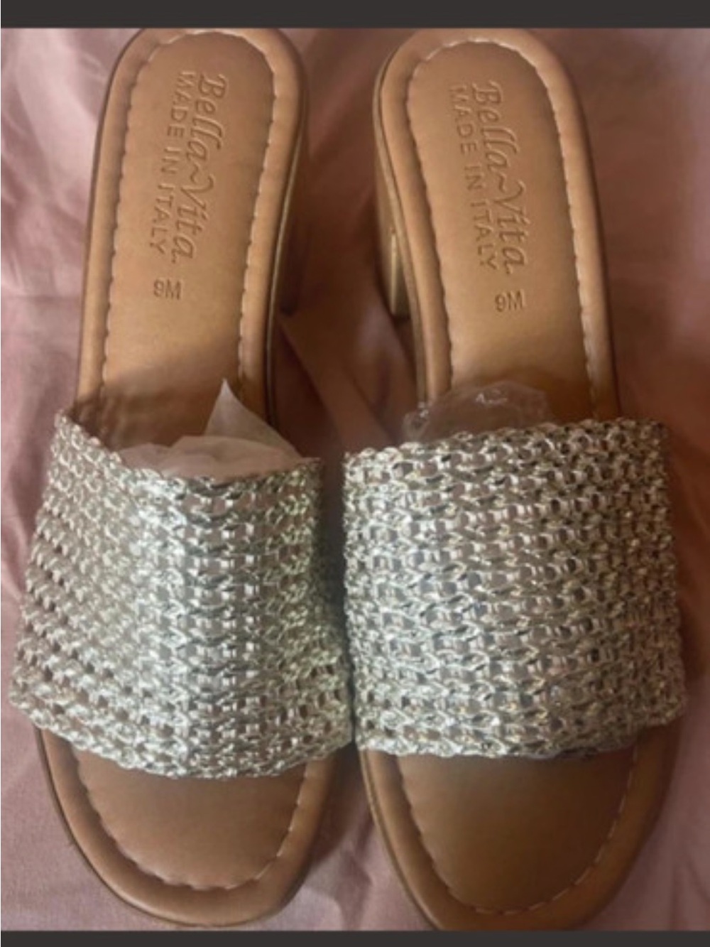 Bella Vita Silver Braided Slide Sandals - Women's